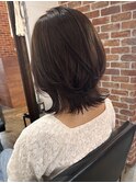 レイヤーボブハイライトカラーミルクティーベージュ