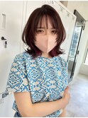 ダブルカラーピンクベージュベージュカラーケアブリーチミニボブ