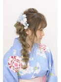 浴衣編み込み風サイド流しスタイル