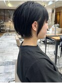 似合わせショートボブ30代40代50代前下がり小顔新宿丸顔面長黒髪