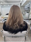 韓国顔まわりレイヤーカットグレージュオリーブベージュブラウン