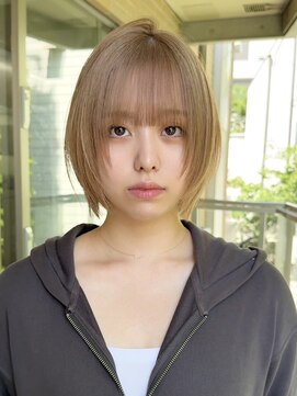 サンクプロジェクト(cinq PROJECT) 原宿レイヤーボブハッシュカットミディアムヘーゼルベージュ前髪