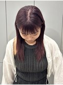 小顔こなれミディ♪艶髪秋色ワインレッド髪質改善顔周りレイヤー