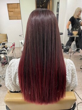 アジールヘア 所沢プロペ通り店(agir hair) レッドグラデーションカラーワイドバング美髪ブリーチ所沢韓国