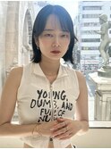 前髪あり韓国風切りっぱなしボブ×ブルーブラック