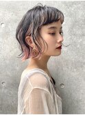 ワイドバングカット☆サクラピンクイヤリングカラー