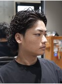 MEN'S/ミディアム×オールバックパーマ/メンズパーマ