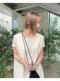 ボブ/大人かわいい/フェザーバング/透け感グレージュ