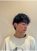 ▼ウェーブパーマツーブロックマッシュ黒髪シャドウパーマ