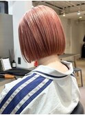ボブ/ミニボブ/コーラルピンク/ケアブリーチ/ブリーチ/20代