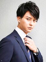 スーツ短髪ツーブロック束感モテる黒髪シークレットパーマ流行