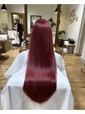 初ブリーチ×ロングワインレッドレッドカラー