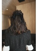 ヘアメハーフアップヘアアレンジ巻き下ろしボブ