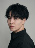 30代ビジネスセンターパートセンター分けシャドウパーマ刈り上げ
