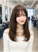 美髪レイヤーカット/顔まわりレイヤー/くびれロングレイヤー