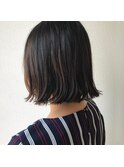 外ハネ切りっぱなしボブ +ナチュラルハイライト