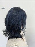ダークブルー|ネイビーカラー|ブルーブラック|ウェーブ巻き