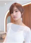 20代30代大人かわいい/斜めバング/グレージュカラー/小顔/前髪