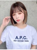 インナーカラーベージュ小顔ナチュラルボブ10代20代30代