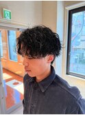波巻きパーマ/メンズマッシュ/センターパート/波巻きスパイラル