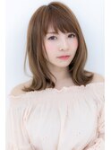 くすみピンク☆グラマラスなオンブレ外ハネ小顔セミディY北浦和