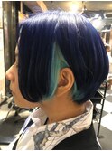 【派手髪】ネイビーブルーインナー水色 イヤリングカラー