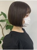 横浜西口ショートボブ肩上内巻き切りっぱなしボブダークブラウン