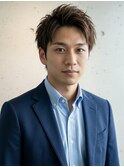 メンズツーブロック爽やか束感ハンサムショートアップバング