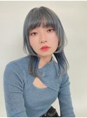 マッシュウルフ_韓国風ブルーカラーマッシュショートボブウルフ