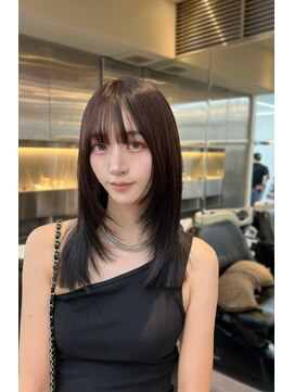 ヌイ 横浜(nui) パープルミディ切りっぱなし_前髪マチルダボブピンクベージュ