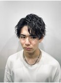 ダークアッシュ/カルマパーマ/ベリーショート<理容室>[新宿]