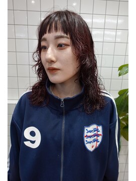 ウルフパーマ オン眉パーマ レッドブラウン チェリーレッド