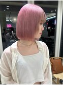 ハイトーンピンクホワイトミニボブブリーチデザイン小顔シアー冬