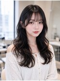 ダークアッシュブラウンミディアムレイヤー韓国巻き顔周りカット