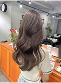 ブリーチなしレイヤーカットショコラブラウンオリーブベージュ