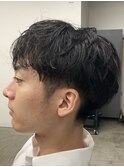 フェザーパーマ/グレーブルーカラー/刈り上げショートパンク
