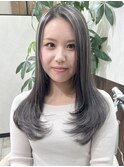 顔周りレイヤーカットハイライトオリーブグレージュ韓国風堺東