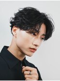 大人ゆるめニュアンスシャドウパーマメンズセンターパート渋谷