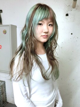 ノラ シブヤ(NORA) ★ミントカラーデザインカラーブロックカラー茶髪ミントグリーン