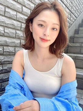 プリマ アンジュ 中目黒店(PRIMA ange) センター分けレイヤーボブ20代30代40代外国人風カラーこなれヘア