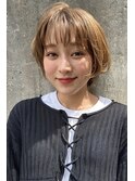 くびレイヤーエモージュ前髪パーマグレーベージュレイヤーボブ