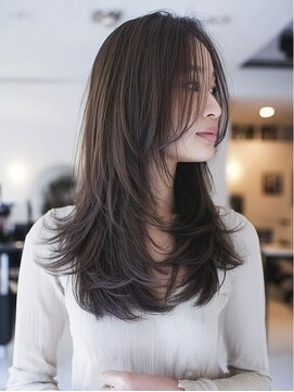 ダル 渋谷/表参道(DAL.) 顔周りカットハッシュカットダークブラウンワンホンレイヤー韓国