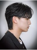 メンズボブウルフメンズミディアムレイヤーカットメンズウルフ
