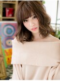 斜めバングココアブラウン小顔くせ毛風パーマc6戸頭20代30代40代