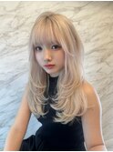 ウェーブミディアムメルティカラーxレイヤーカット韓国　銀座