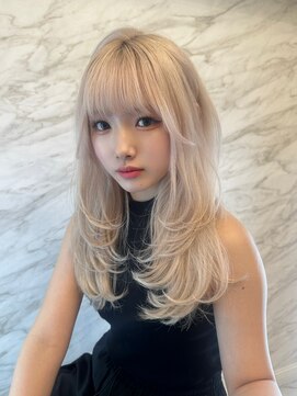 ロンド ルージュ 銀座店(Lond rouge) ウェーブミディアムメルティカラーxレイヤーカット韓国　銀座