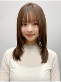 小顔 前髪 レイヤーカット ホワイトグレージュ"