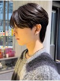 フェザーパーマニュアンスパーマブルーブラック韓国マッシュ新宿