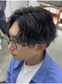 天神大名波巻きスパイラルパーマメンズパーマセンターパート30代