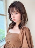 前髪パーマ/セミウェットウェーブ/オリーブカラー/大人かわいい